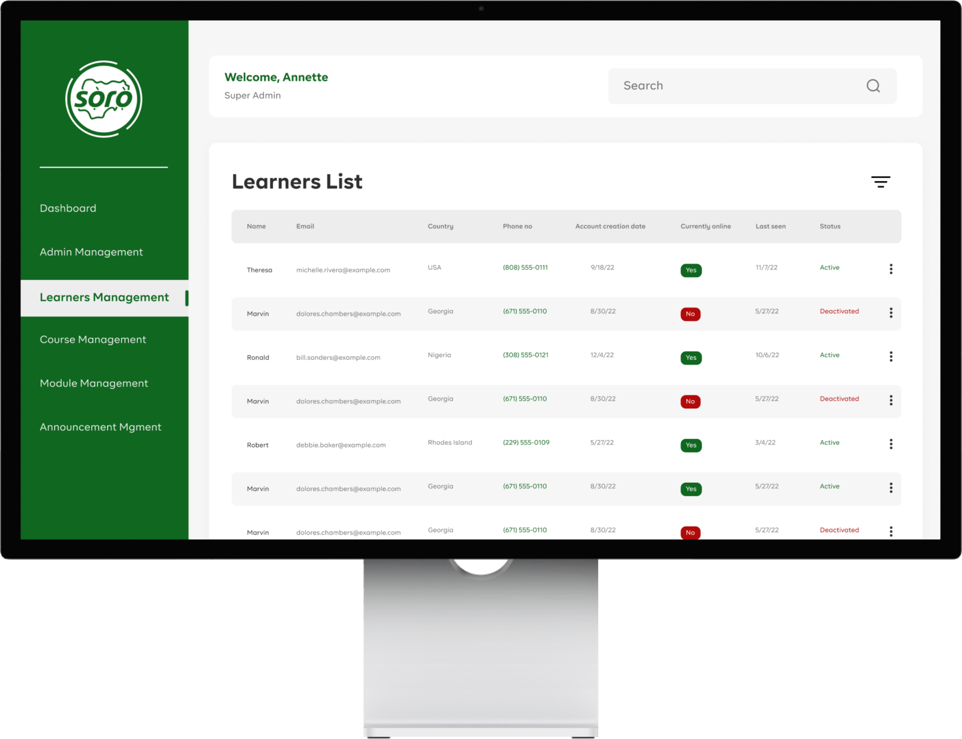 Learners Management - Dashboard