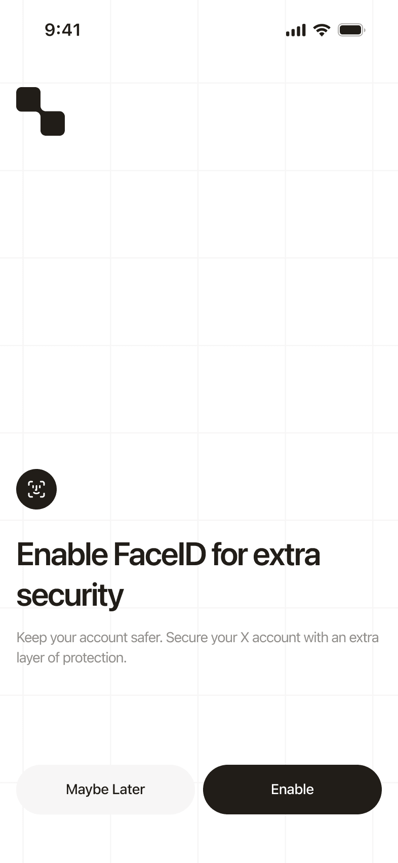 Enable FaceID for extra security, with Maybe Later and Enable