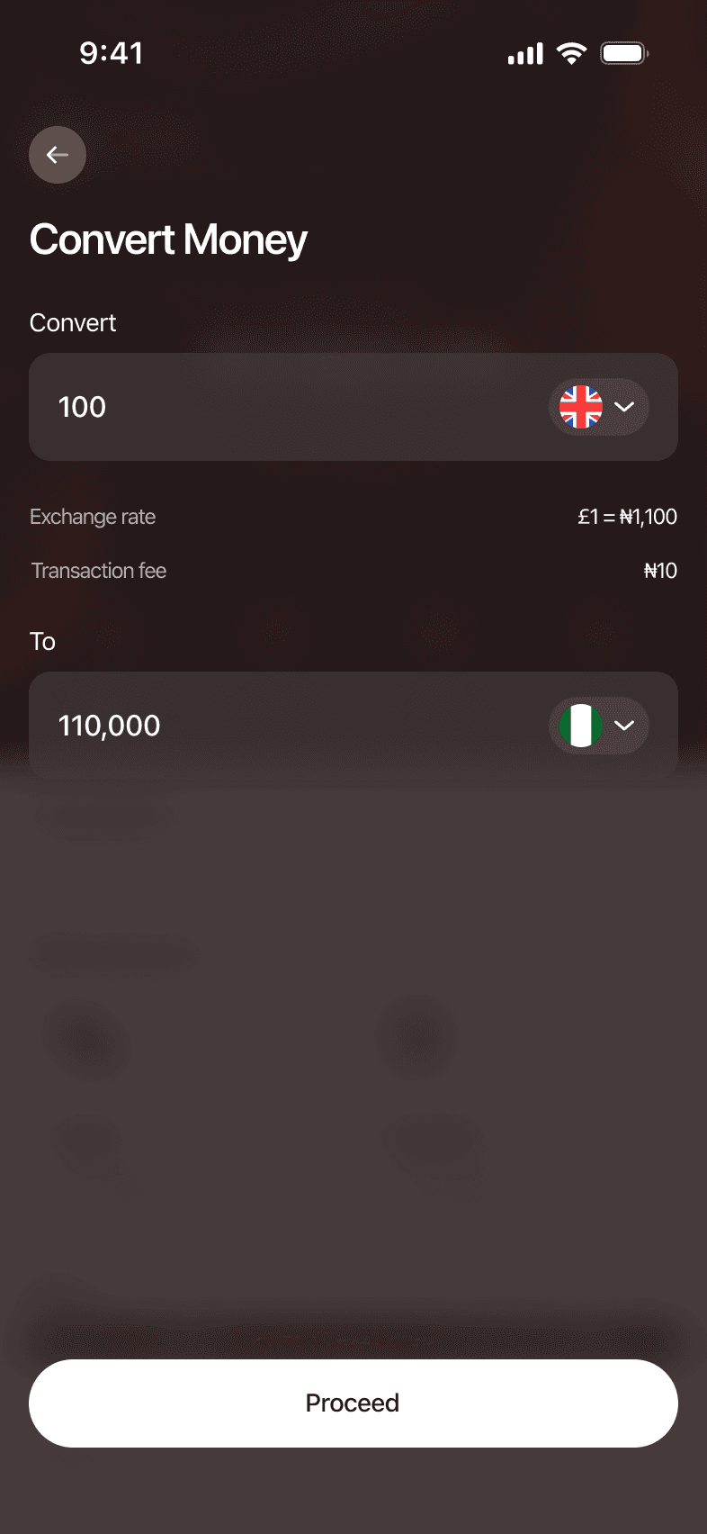 Convert Money: £100 to ₦110,000 at £1 = ₦1,100 with a ₦10 fee