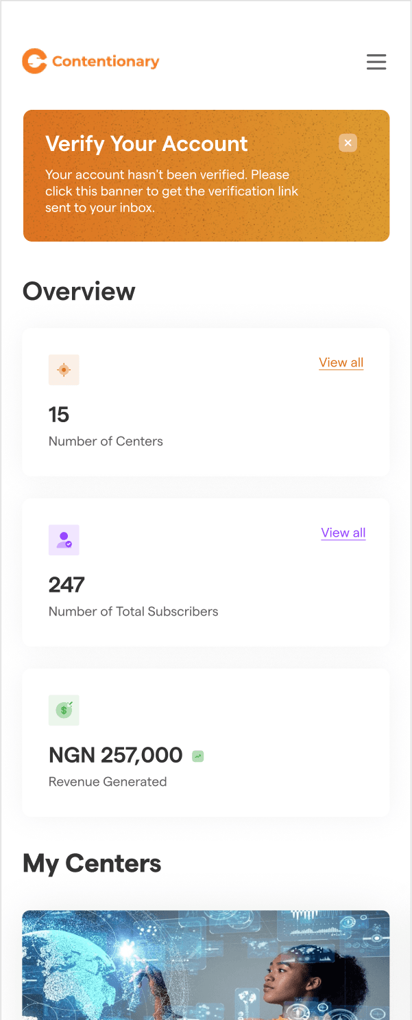 Creator dashboard on mobile: verify banner and stacked overview cards
