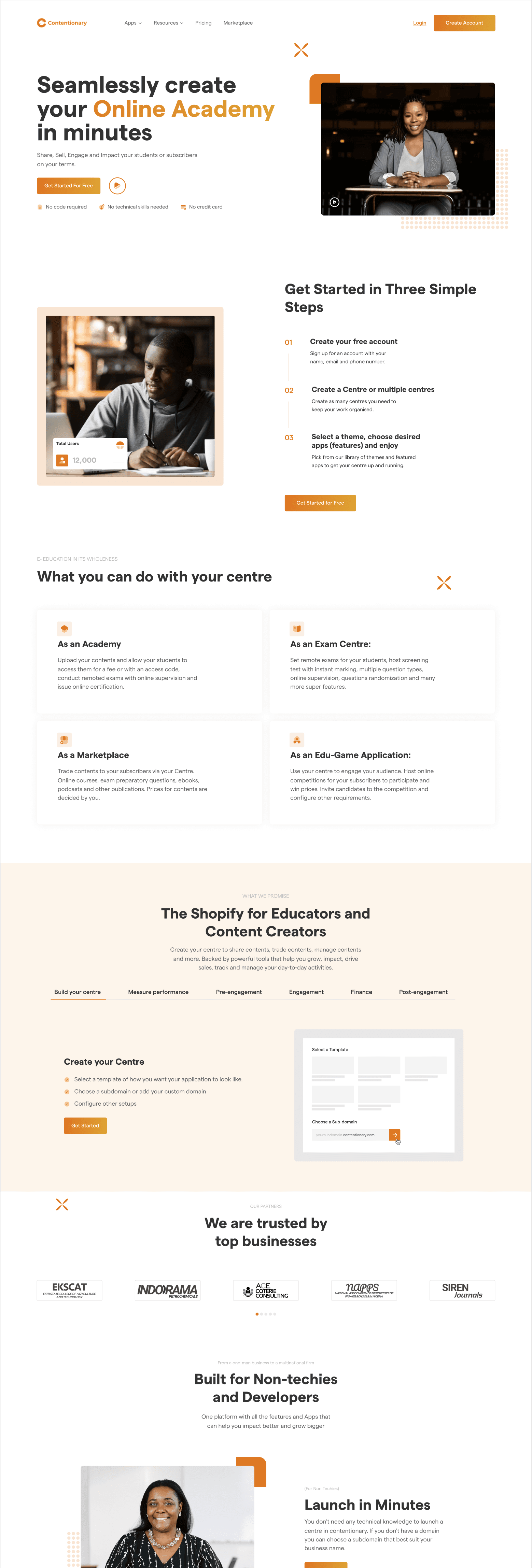 The full landing page on desktop