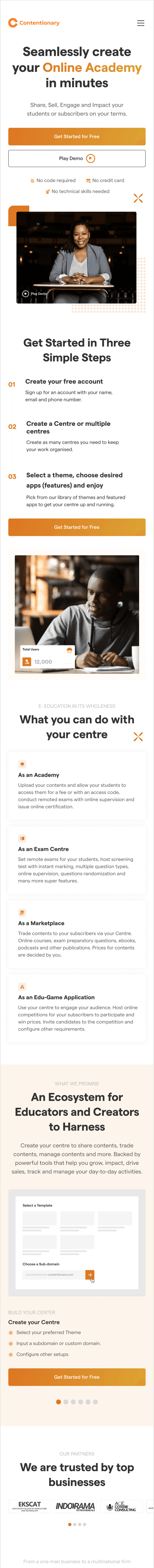 The full landing page on mobile