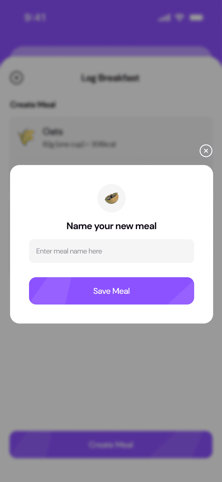 Name your new meal, then Save Meal