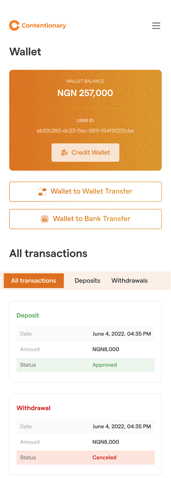 Wallet Page - Mobile